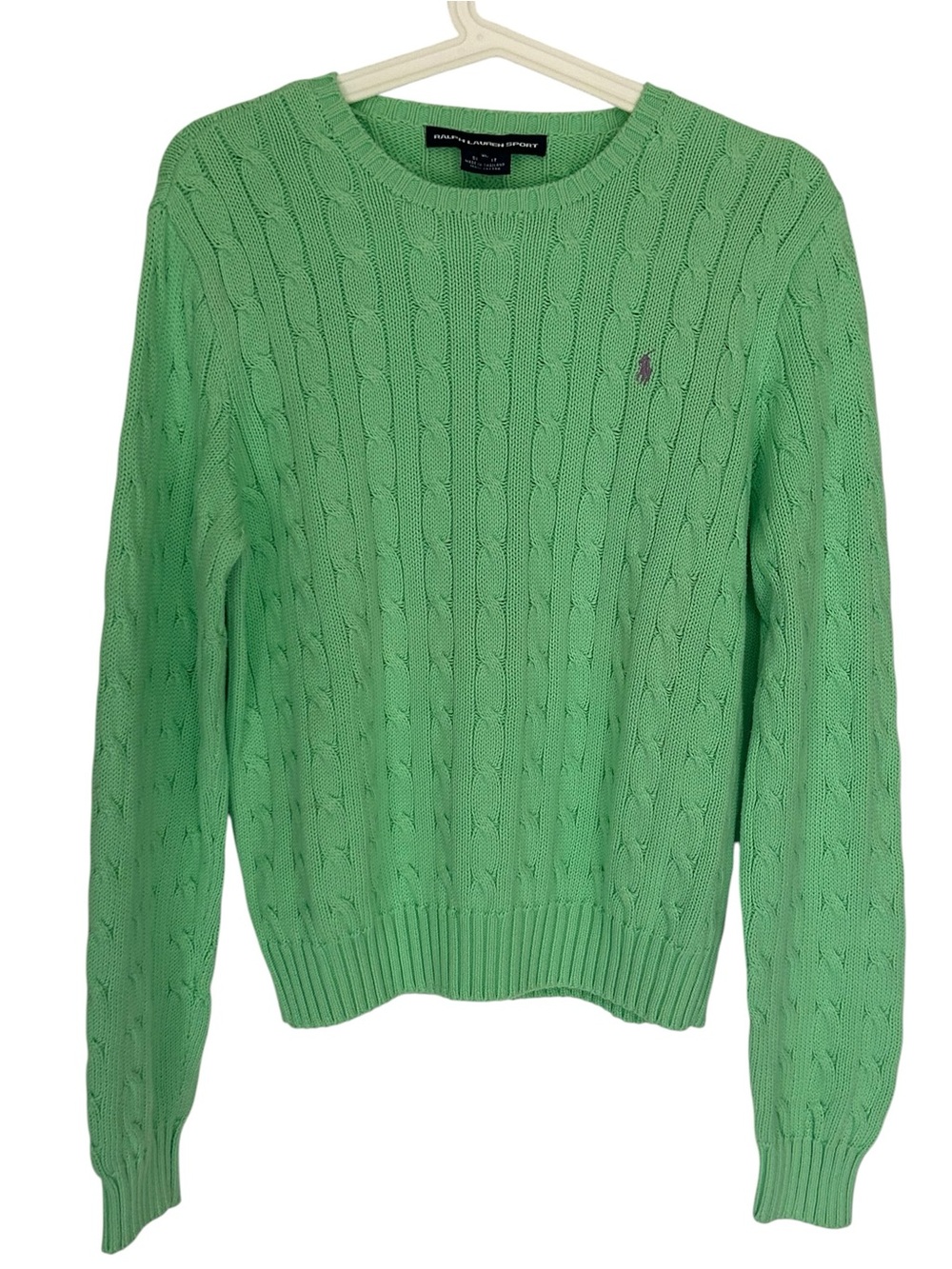 Ralph Lauren Slim Fit Green Cable-Knit Crewneck Sweater Size XL